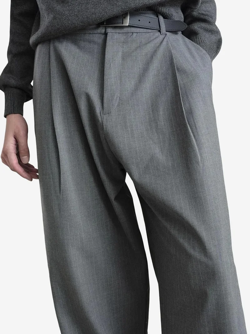 Giesto Charcoal Grey GIESTO High Waist Pleated Wide Leg Pants for Men | Best Price UAE